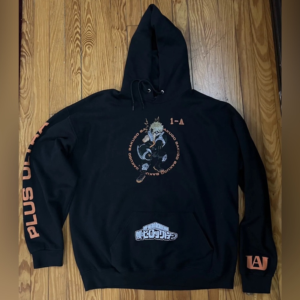 Set of My Hero Academia Katsuki Bakugo Hoodie in Black- Size XL & Ornament
